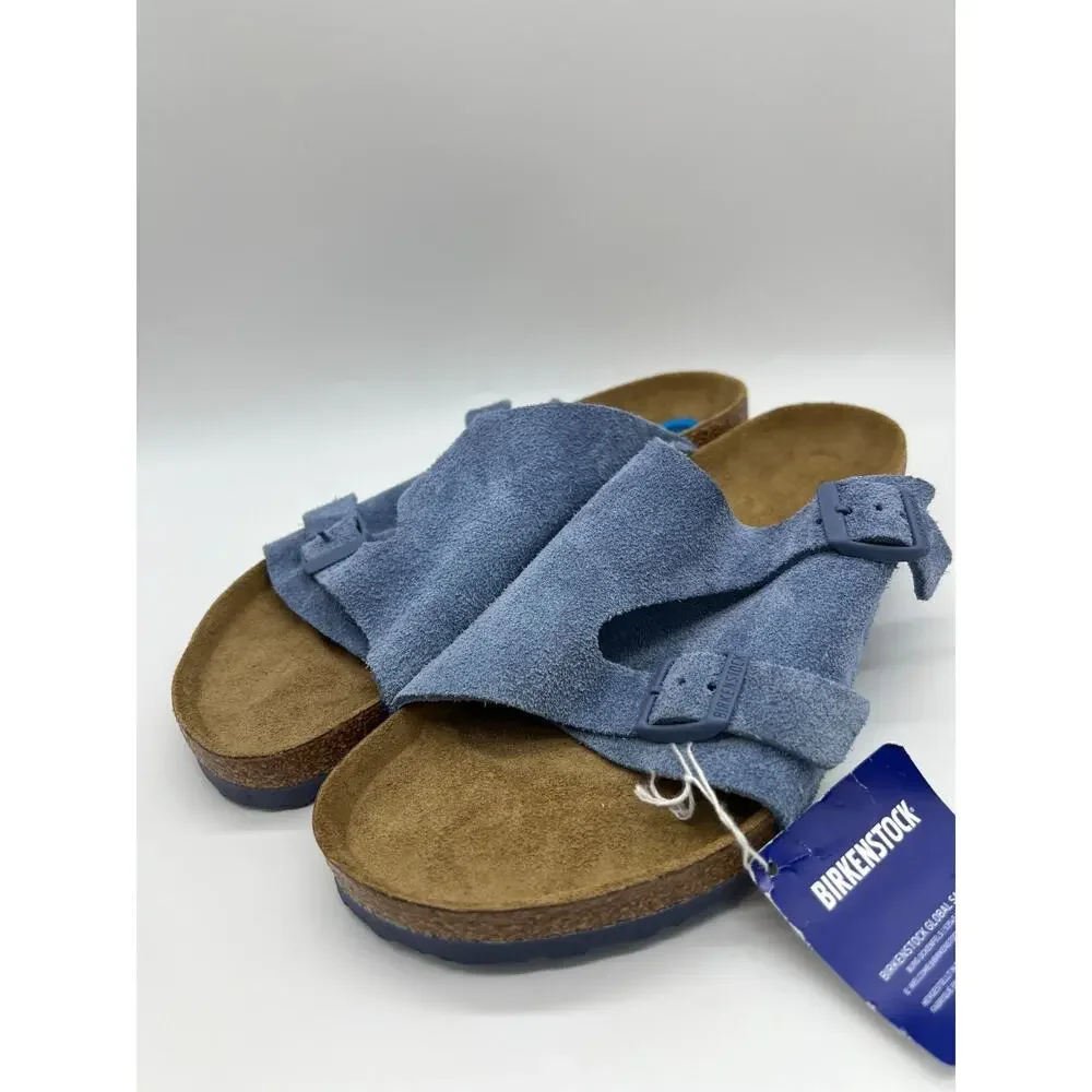 Birkenstock Zurich Sandals Suede Elemental Blue Buckle Mule Men Size 10 NWT